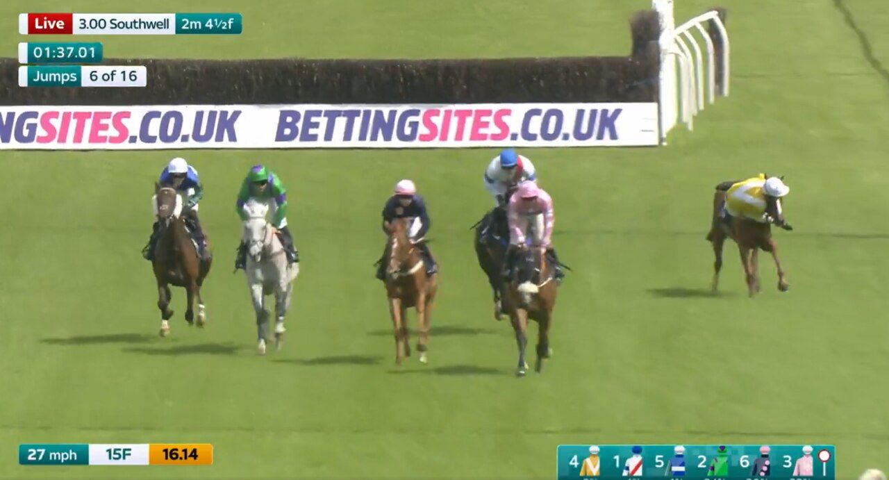 Jockey remarkably unscathed after being sent into rail by horse